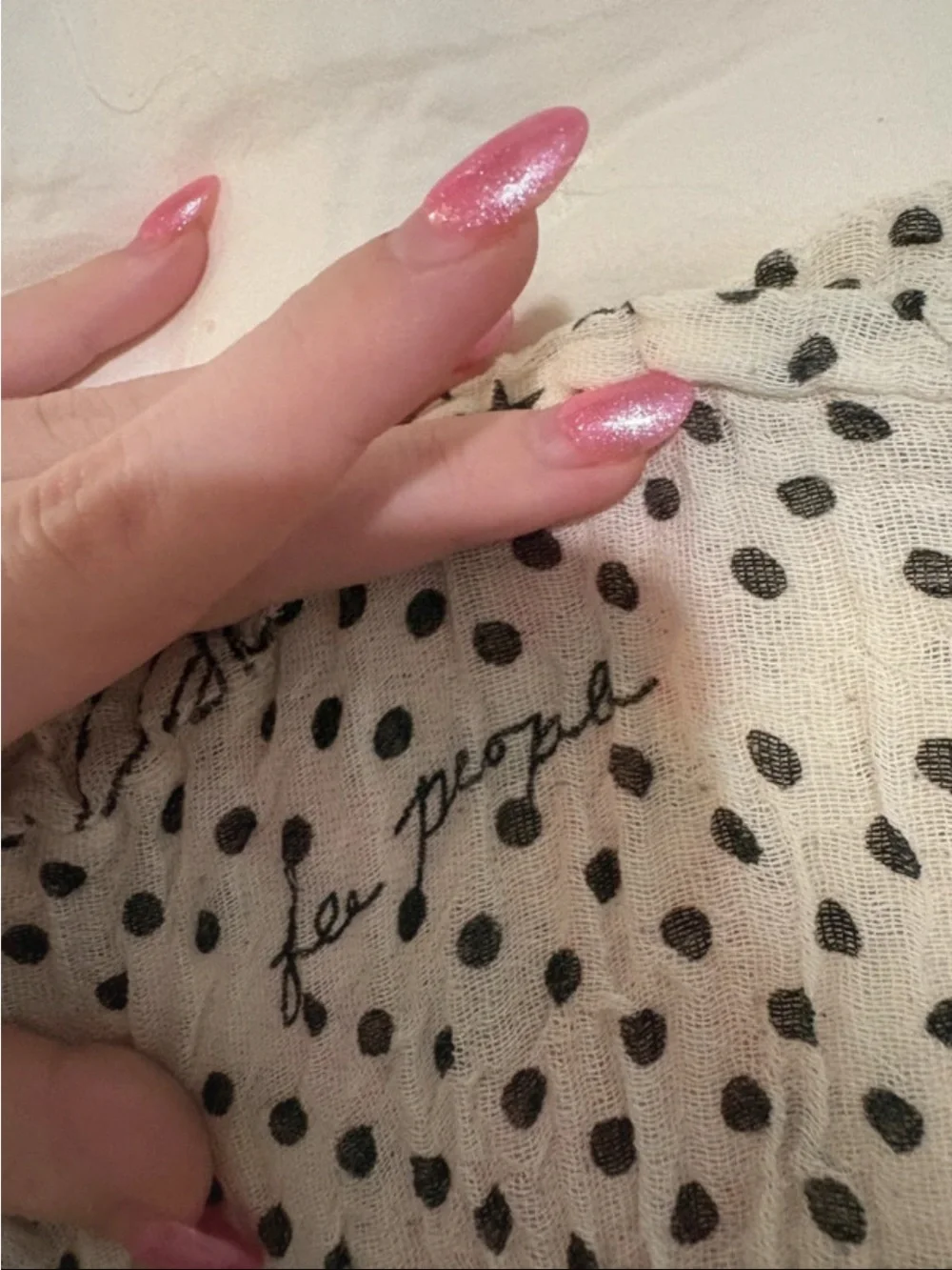 Free People Cream and Black Polka Dot Lightweight Scarf